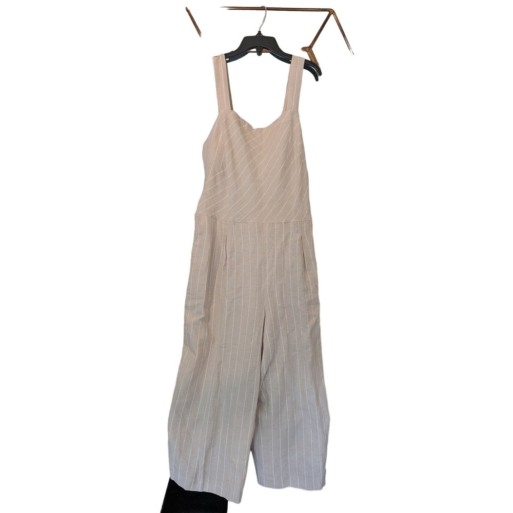 DKNY Linen Blend blend Tan and White Striped Jumpsuit, size 16